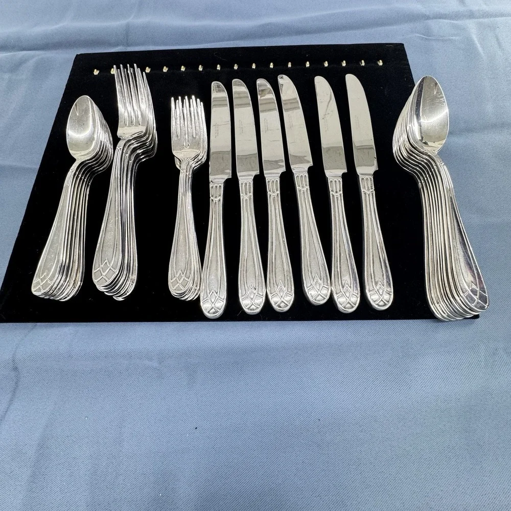 The Main Course Flatware Japan Geometric Art Deco Acclaim Stainless  35 Pieces